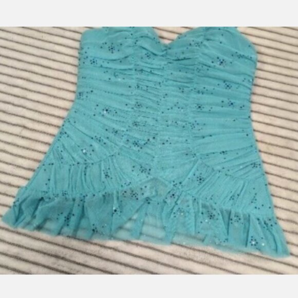 NWT Victoria Secret sexy little things Blue Sequin glitter Top Med Ruffle bottom - Picture 10 of 12